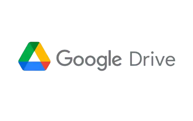 Google Drive logo with a triangular green, yellow, and blue icon, representing cloud-based document and file storage