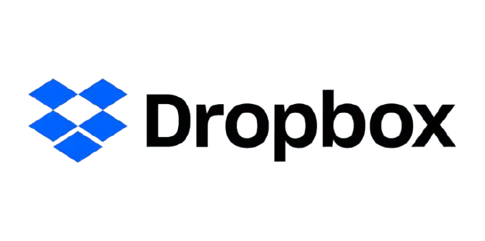 Dropbox logo with an open blue box icon, representing cloud file storage and sharing services