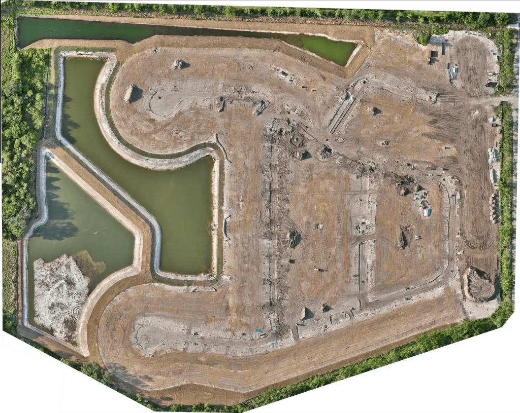 Aerial mapping orthomosaic of an active Tampa Bay commercial construction site