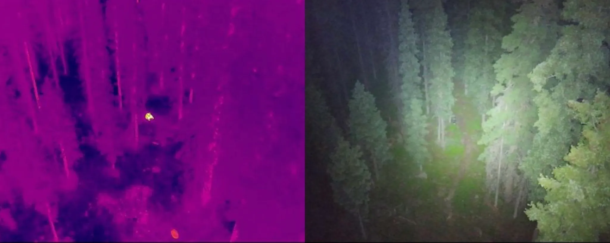 Nighttime thermal drone photo from a search and rescue operation